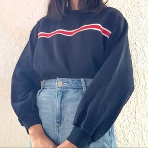 long sleeve blue sweatshirt with stripe